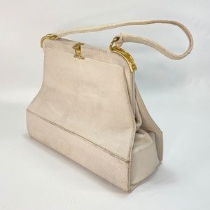 Vintage 60s Duette by Lampert Womens Handbag White Reptile Leather Top Clasp Ima